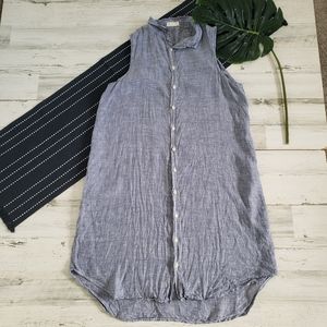 Cp Shades Mara Linen Sleeveless Shirtdress Blue Chambray Size Medium